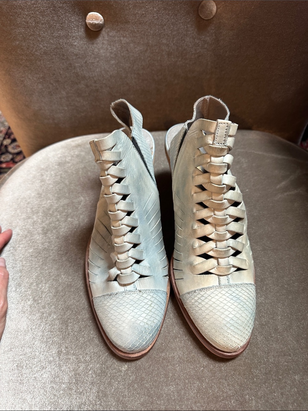 Free People Woven Cutout Slingback Booties in Light Taupe